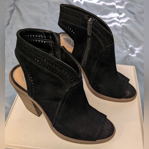 Shoes - Vince Camuto Black Suede Open-Toe Heels